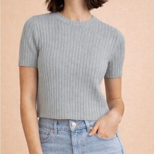 NWT W.Cashmere Top Sweater Mint Green Ribbed 100% cashmere